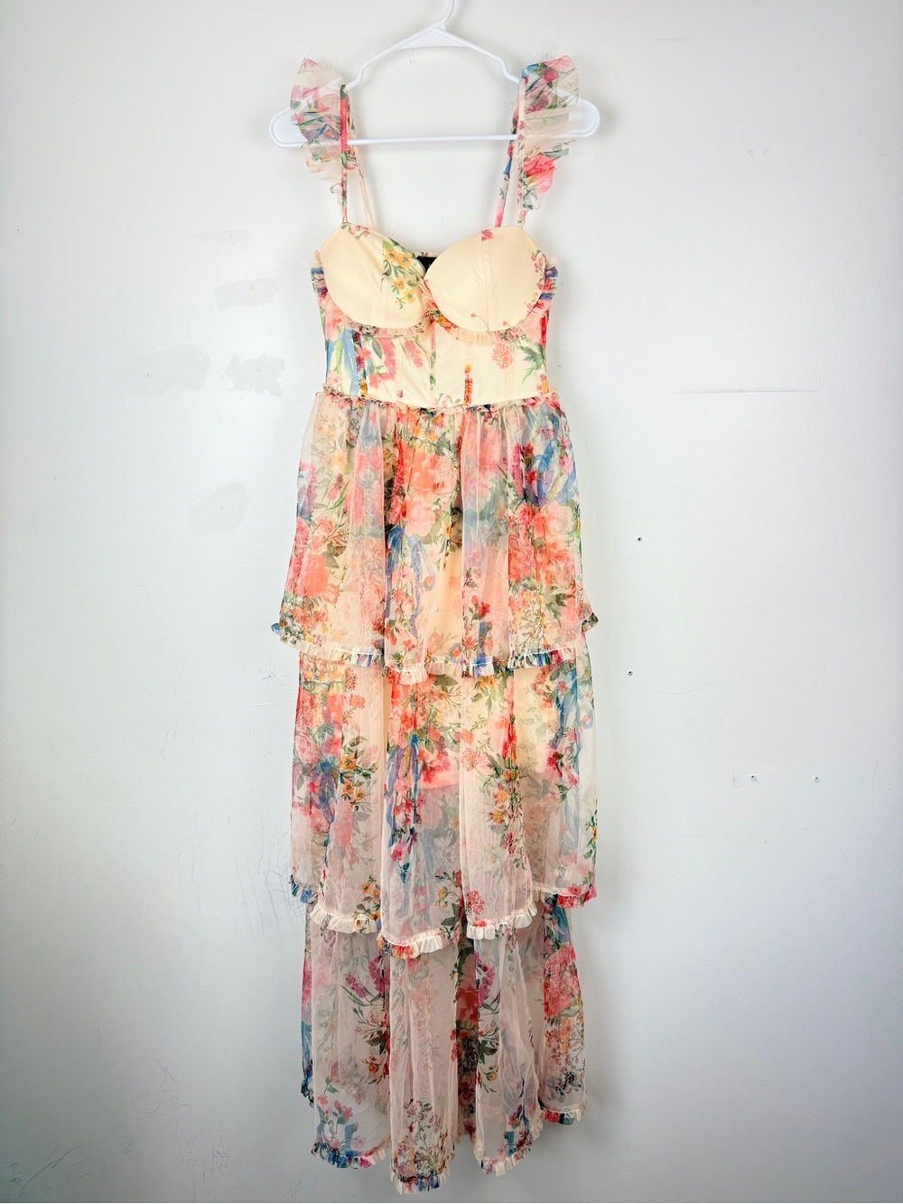 VICI Floral Corset Ruffle Strap Tiered Mesh Garden Party Romantic Cottagecore - Picture 7 of 13